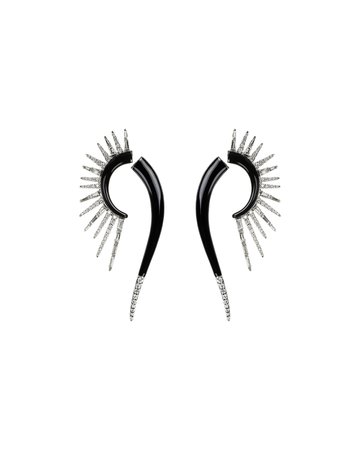 Nikos Koulis Oui Black Enamel Diamond Hook Earrings | Neiman Marcus