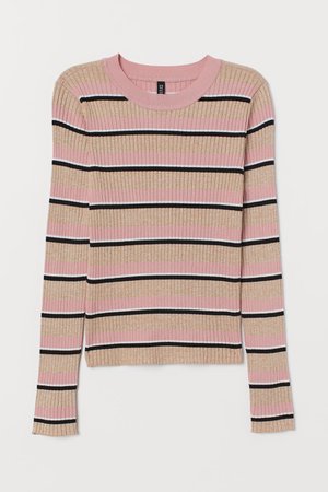 Fine-knit Top - Beige/pink striped - | H&M US