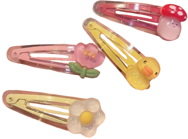 plastic duck, daisy, mushroom, tulip flower hair clips