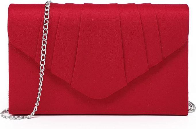 Dasein Womens Evening Bag Velvety Pleated Envelope Clutch Handbag Wedding Party Bridal Purse (Red): Handbags: Amazon.com