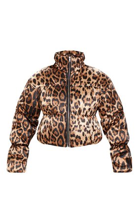 Leopard Print Satin Puffer | Coats & Jackets | PrettyLittleThing USA