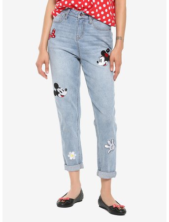 Her Universe Disney Minnie Mouse & Mickey Mouse Embroidered Mom Jeans