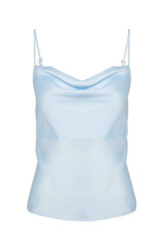 Blue Cowl Neck Camisole Satin Top With Recycled Polyester | Miss Selfridge