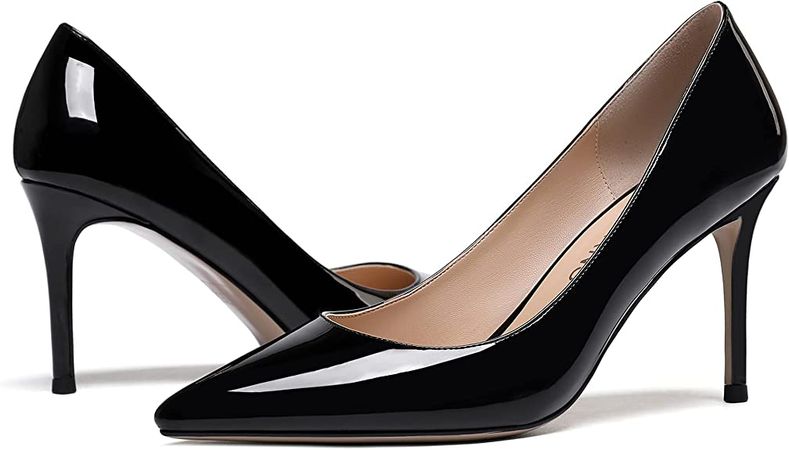 Amazon.com | WAYDERNS Women's Patent Leather Slip On Pointed Toe Solid Stiletto High Heel Pumps Shoes 3.5 Inch | Pumps