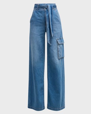 Veronica Beard Jeans Belisa Belted Wide-Leg Cargo Jeans | Neiman Marcus
