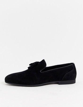 ASOS DESIGN tassel loafers in black faux suede | ASOS