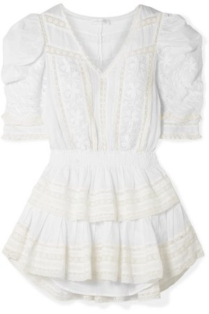 LoveShackFancy | Marissa tiered crochet-trimmed broderie anglaise cotton-voile mini dress | NET-A-PORTER.COM