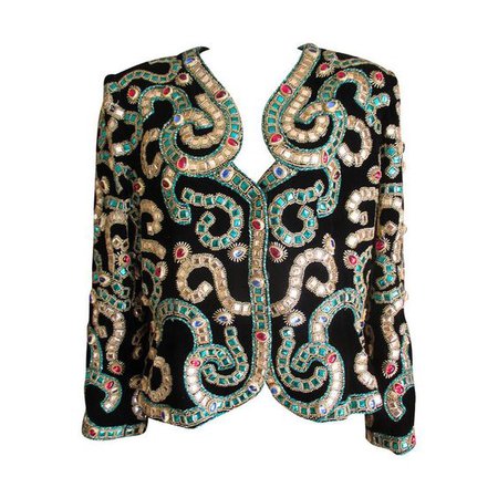Oscar de la Renta Incredible Vintage Byzantine Inspired Jeweled Evening Jacket. Covered in Jewel Tone Cabachons, this is absolutely stunning. Circa 1980's