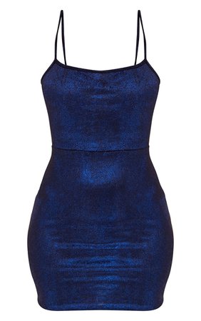 *clipped by @luci-her* Blue Glitter Metallic Tie Back Bodycon Dress | PrettyLittleThing USA