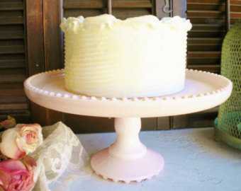 LE Smith Pink Glass Cake Stand Vintage Wedding Cake Stand