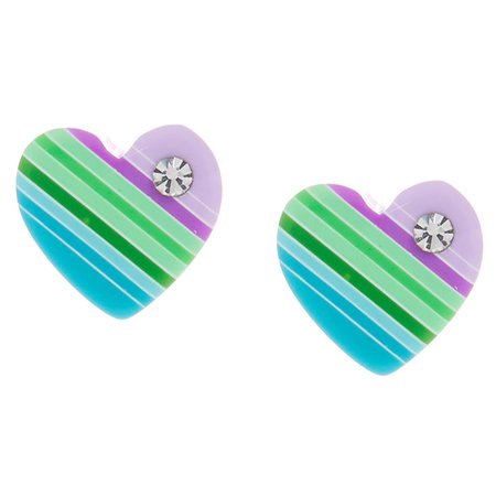 Sterling Silver Pastel Striped Heart Stud Earrings | Claire's US
