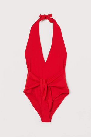 Halterneck Swimsuit - Red