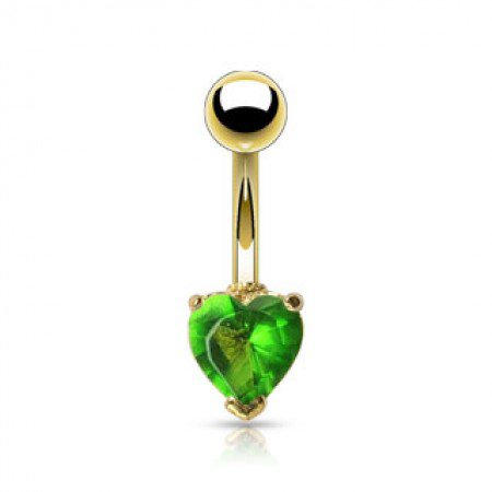 Gold plated belly ring with heart gemstone - Green