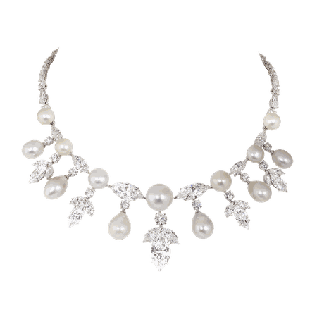 Exceptional white diamonds and pearls necklace