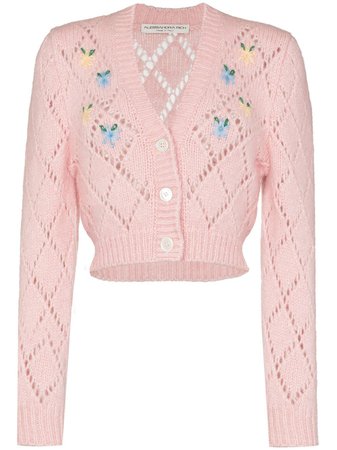 Pink Alessandra Rich floral-embroidered cropped cardigan FAB2240K2597 - Farfetch