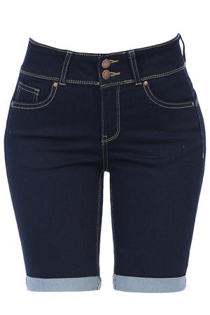 LE3NO Womens High Rise 5 Pocket Style Push Up Denim Jean Bermuda Shorts | LE3NO blue
