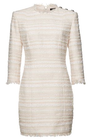 Balmain - Tweed Mini Dress with Embossed Buttons - pink