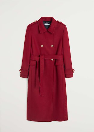 Belted wool coat - Women | Mango USA burgundy