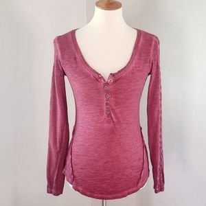 Free People Tops | Free People Shell Stitch Lace Henley Burgundy | Poshmark