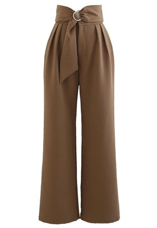 O-Ring Knotted Waist Wide Leg Pants in Olive - Retro, Indie and Unique Fashion