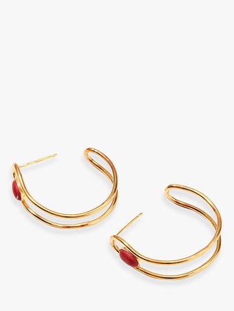 Nectar Nectar 18ct Gold Plated Gemstone Semi Hoop Earrings, Gold/Coral at John Lewis & Partners