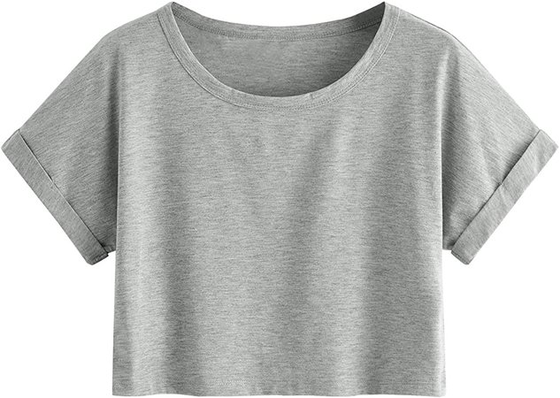 SweatyRocks Women's Casual Round Neck Short Sleeve Soild Basic Crop Top T-Shirt at Amazon Women’s Clothing store