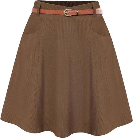 Amazon.com: Belle Poque Women Corduroy Skirt with Pockets and Belt Basic Versatile Mini Skater Skirts : Clothing, Shoes & Jewelry