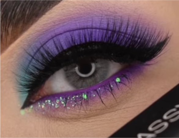 Purple/Teal w/ glitter eye makeup