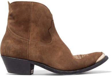 Young Embellished Embroidered Suede Ankle Boots - Brown