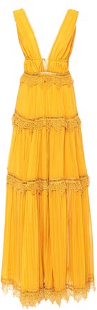 Lace-Trimmed Silk-Georgette Maxi Dress Size: S