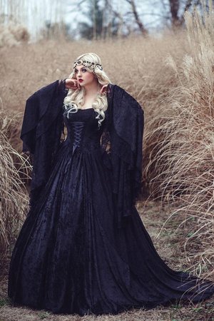 One Week Only! Pre-order Custom Gwendolyn Princess Fairy Medieval Velvet and Lace Wedding Gown White, Ivory or Black XS-XL