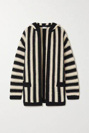 Black Hooded striped crochet-knit wool cardigan | SAINT LAURENT | NET-A-PORTER