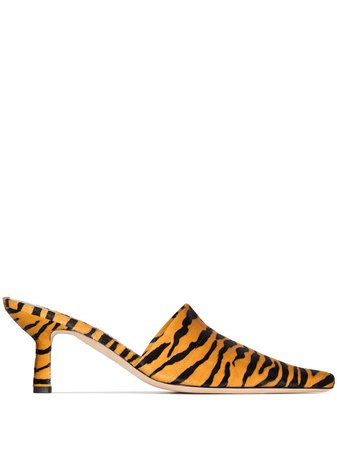Shop brown BY FAR Cynthia 65mm tiger-print mules with Express Delivery - Farfetch
