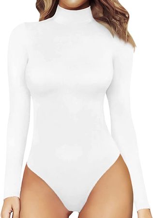 Amazon.com: MANGOPOP Women's Mock Turtle Neck Long Sleeve Tops Bodysuit Jumpsuit (A Long Sleeve White, Medium) : Clothing, Shoes & Jewelry