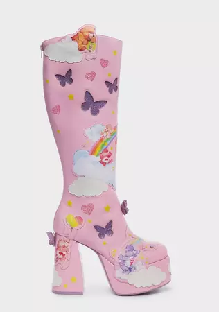 Dolls Kill x Care Bears Sparkly Butterfly Knee High Boots - Pink