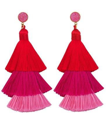 red & pink tassel earrings