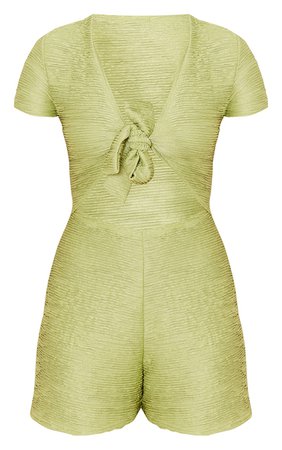 Green Plisse Tie Bust Short Sleeve Romper | PrettyLittleThing USA