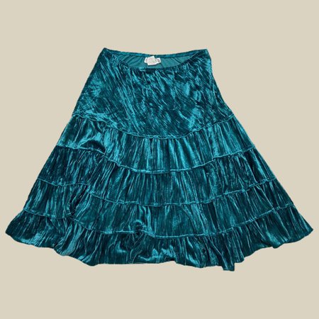 vintage velvet skirt teal color women’s... - Depop