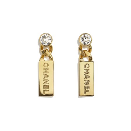 Metal & Strass Gold & Crystal Earrings | CHANEL