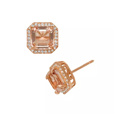 14k Rose Gold Over Silver Simulated Morganite & Lab-Created White Sapphire Halo Stud Earrings