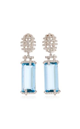 18k White Gold Aquamarine, Diamond Earrings By Goshwara | Moda Operandi