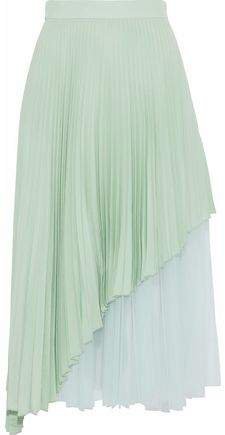 Layered Pleated Tulle And Washed-silk Midi Skirt