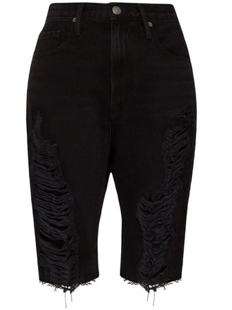Black FRAME Le Vintage distressed-effect bermuda shorts - Farfetch