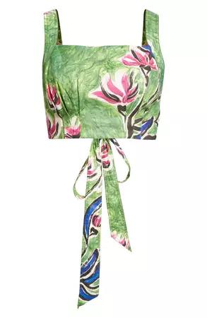 Aje Eden Floral Print Tie Back Linen Crop Top | Nordstrom
