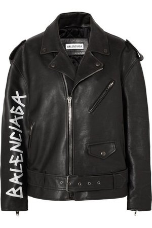 BALENCIAGA Oversized painted textured-leather biker jacket