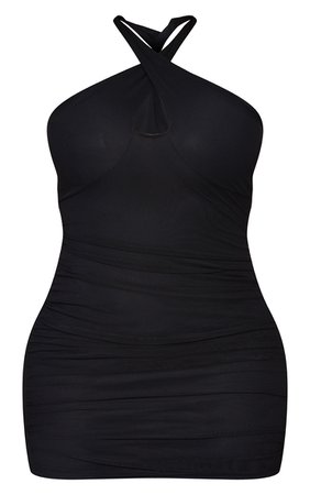 Shape Black Halterneck Mesh Bodycon Dress | PrettyLittleThing
