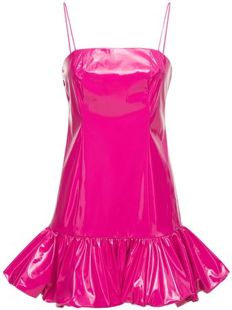 rotate birger christensen anita ruffle vinyl mini pink dress