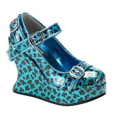 Demonia BRAVO-10 Cheetah Print Gothic Wedge Mary Jane Shoes