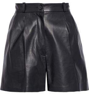 Roxana Pleated Leather Shorts