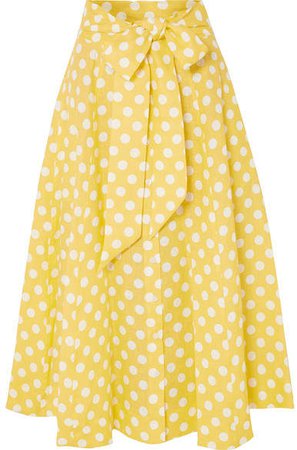 Polka-dot Linen Midi Skirt - Pastel yellow